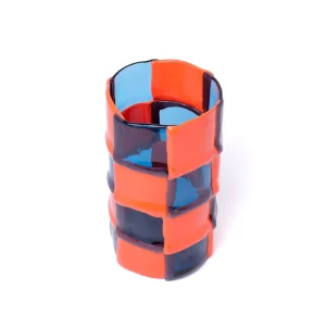 Bamboo Vase - Clear Light Blue, Matt Pastel Orange