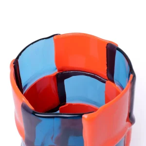 Bamboo Vase - Clear Light Blue, Matt Pastel Orange