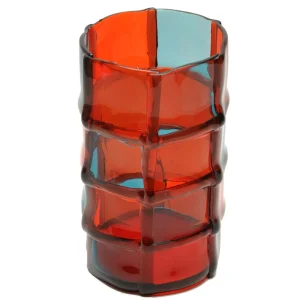 Bamboo Vase - Clear Red And Clear Aqua