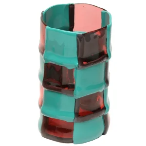 Bamboo Vase - Matt Ocean And Clear Light Fuchsia