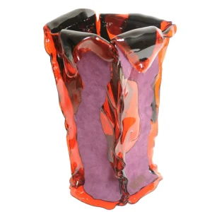 Bromelia Vase - Clear Red, Purple Leather