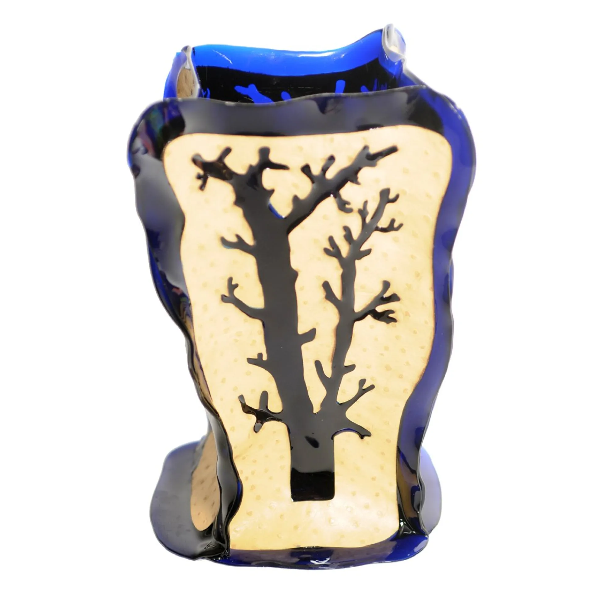 cerrado_vase__clear_blue__1.webp Cerrado Vase - Clear Blue, Beige Leather