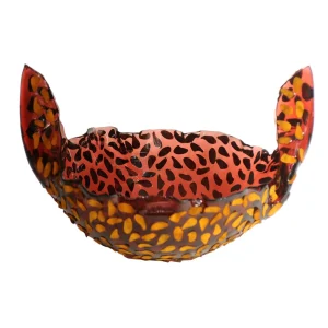 Flora Fruit Bowl - Clear Rose Pink, Brown Leather