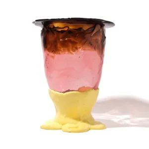 Flower Vase - Clear Brown, Clear Antique Pink And Matt Pastel Yellow