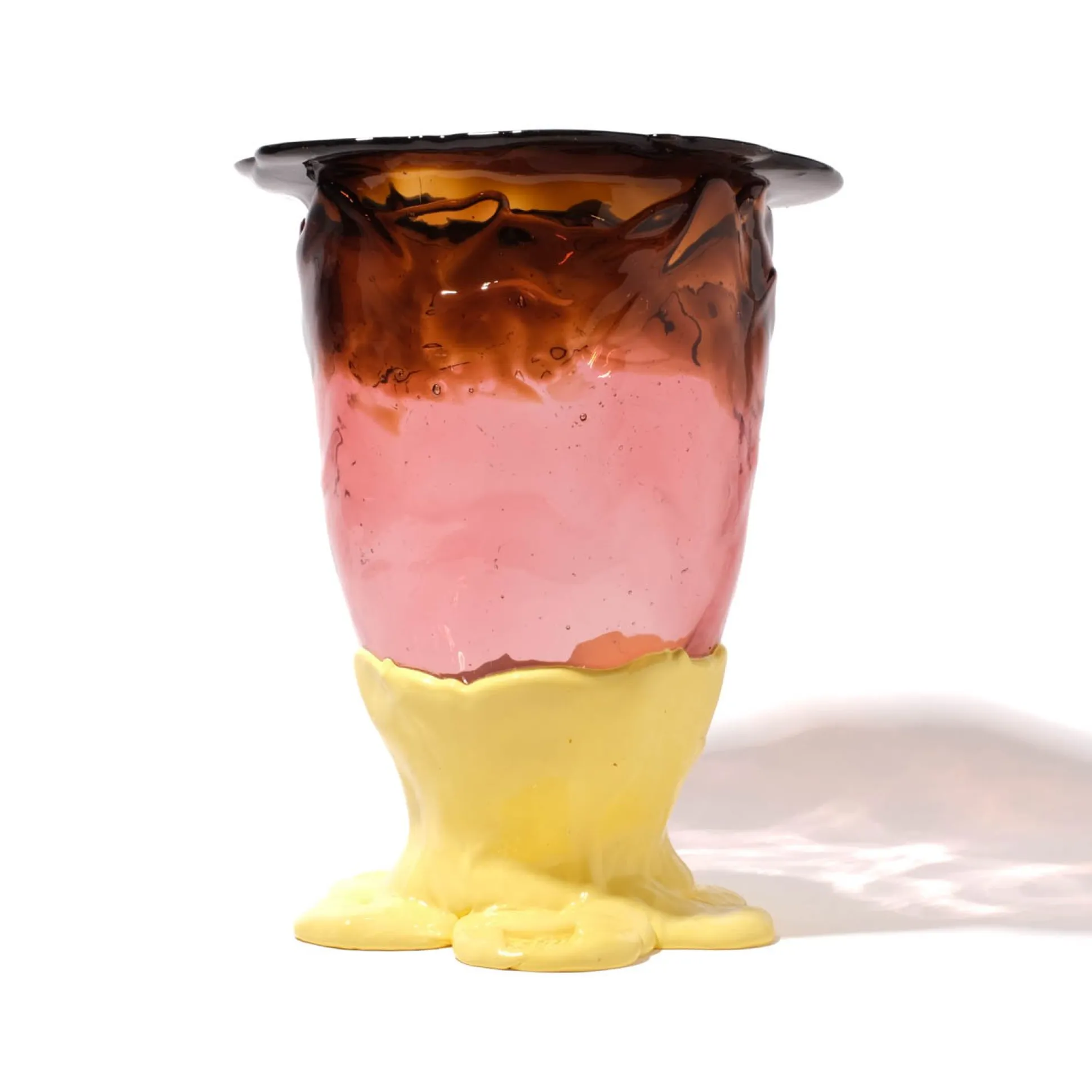 flower_vase__clear_brown__0.webp Flower Vase - Clear Brown, Clear Antique Pink And Matt Pastel Yellow