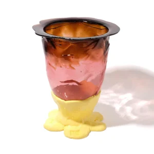 Flower Vase - Clear Brown, Clear Antique Pink And Matt Pastel Yellow
