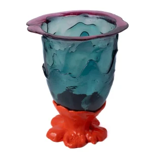 Flower Vase - Clear Light Fuchsia, Clear Emerald And Matt Orange