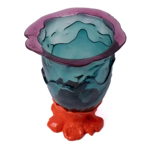 Flower Vase - Clear Light Fuchsia, Clear Emerald And Matt Orange