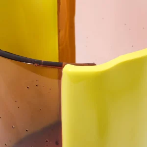 Four Lines Vase - Clear Antique Pink And Matt Fluo Yellow