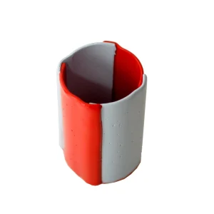 Four Lines Vase - Matt Pastel Blue And Matt Coral