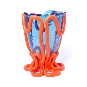 Indian Summer Vase - Clear Light Blue, Matt Pastel Orange
