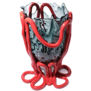 Indian Summer Vase - Clear Blue, Matt Red