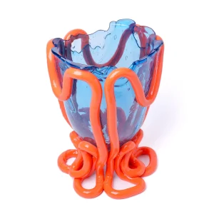 Indian Summer Vase - Clear Light Blue, Matt Pastel Orange