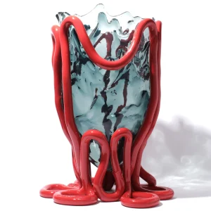Indian Summer Vase - Clear Blue, Matt Red