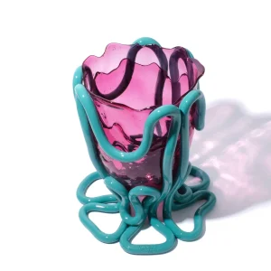 Indian Summer Vase - Clear Light Fuchsia And Matt Ocean