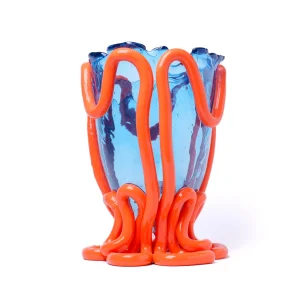 Indian Summer Vase - Clear Light Blue, Matt Pastel Orange