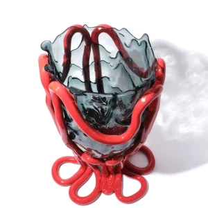 Indian Summer Vase - Clear Blue, Matt Red
