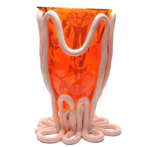 Indian Summer Vase - Clear Orange And Matt Pastel Pink