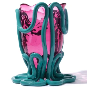 Indian Summer Vase - Clear Light Fuchsia And Matt Ocean