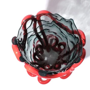 Indian Summer Vase - Clear Blue, Matt Red