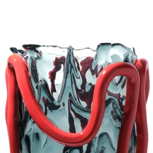 Indian Summer Vase - Clear Blue, Matt Red