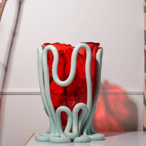 Indian Summer Vase - Clear Red And Matt Aqua
