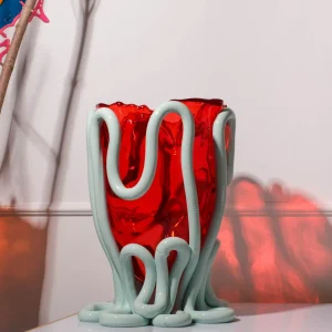 Indian Summer Vase - Clear Red And Matt Aqua
