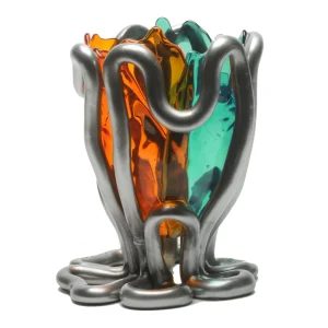 Indian Summer Vase Extra Colour - Clear Aqua, Orange, Matt Silver
