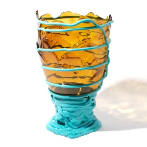 Pompitu II Vase - Clear Amber And Matt Turquoise