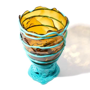 Pompitu II Vase - Clear Amber And Matt Turquoise
