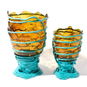 Pompitu II Vase - Clear Amber And Matt Turquoise