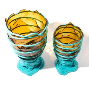 Pompitu II Vase - Clear Amber And Matt Turquoise
