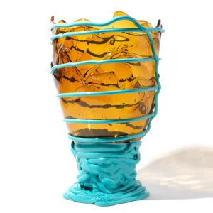 Pompitu II Vase - Clear Amber And Matt Turquoise