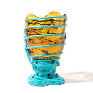 Pompitu II Vase - Clear Amber And Matt Turquoise