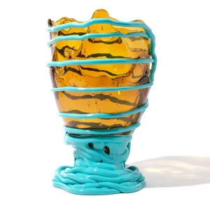 Pompitu II Vase - Clear Amber And Matt Turquoise