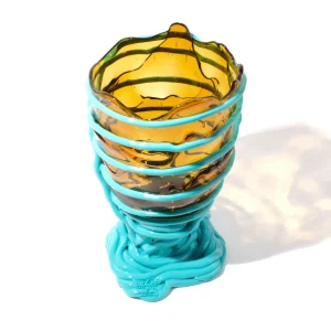 Pompitu II Vase - Clear Amber And Matt Turquoise