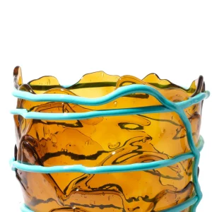 Pompitu II Vase - Clear Amber And Matt Turquoise