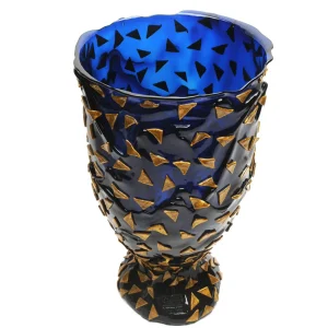 Rock Vase - Clear Blue And Gold