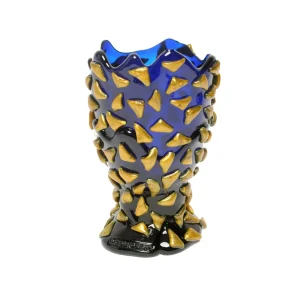 Rock Vase - Clear Blue And Gold