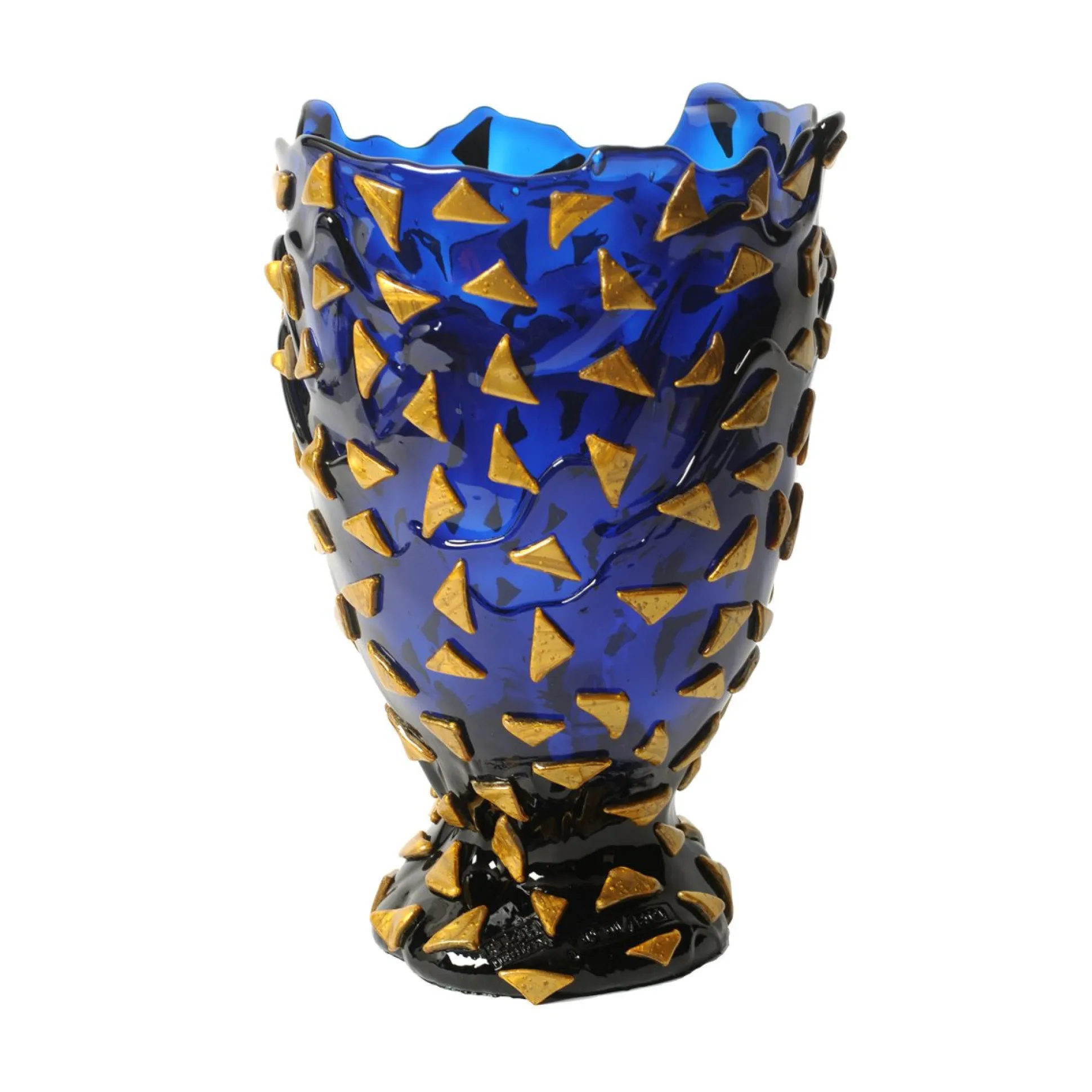 rock_vase__clear_blue_and_2.webp Rock Vase - Clear Blue And Gold