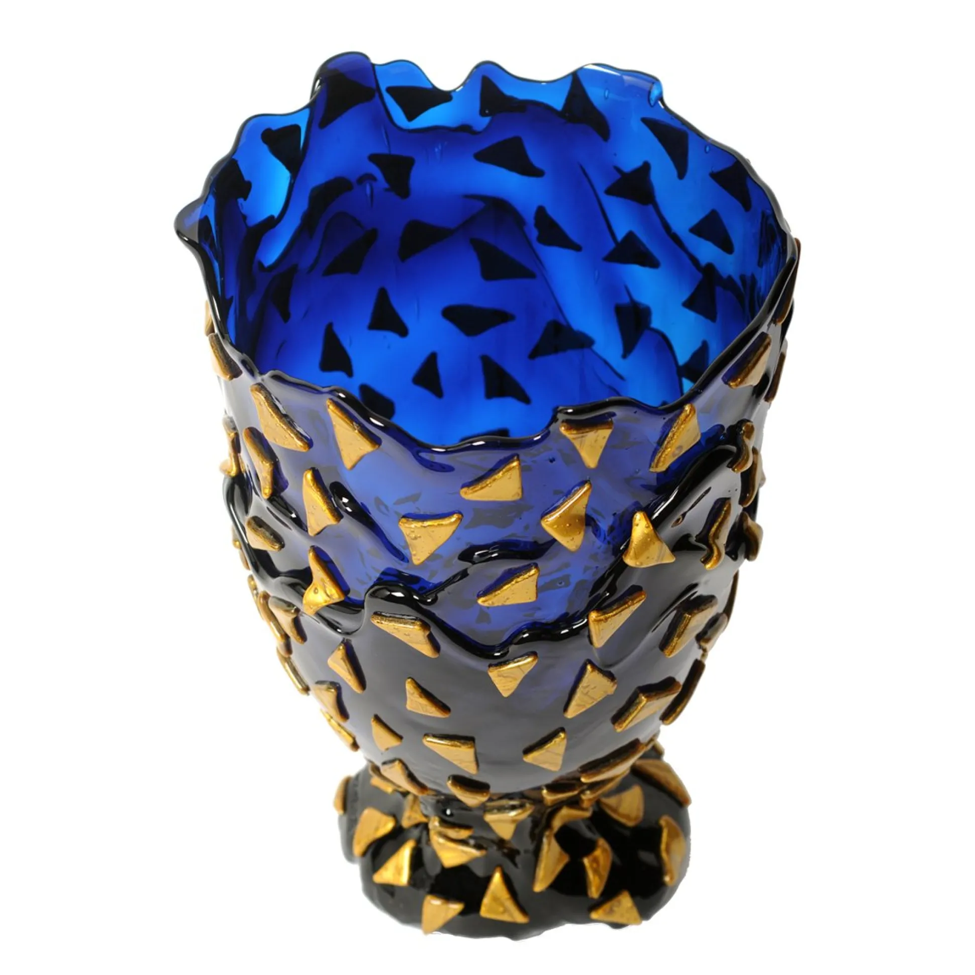 rock_vase__clear_blue_and_3.webp Rock Vase - Clear Blue And Gold