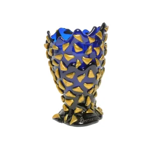 Rock Vase - Clear Blue And Gold