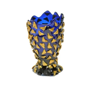 Rock Vase - Clear Blue And Gold