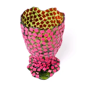 Rock Vase - Clear Bottle Green, Fuchsia