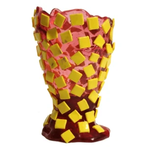 Rock Vase - Clear Light Fuchsia And Matt Lemon