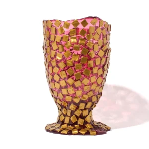 Rock Vase - Clear Light Fuchsia And Gold