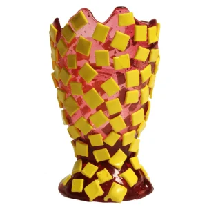 Rock Vase - Clear Light Fuchsia And Matt Lemon