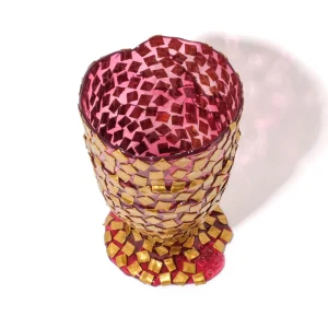 Rock Vase - Clear Light Fuchsia And Gold