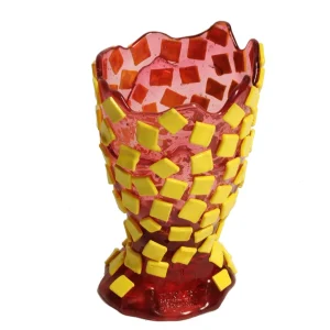Rock Vase - Clear Light Fuchsia And Matt Lemon