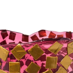 Rock Vase - Clear Light Fuchsia And Gold